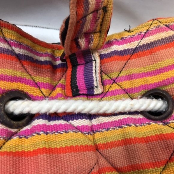 Boho Quilted Multi-Colored Drawstring Backpack Shoulder Bag 14"x9"x16.5" - Picture 14 of 16